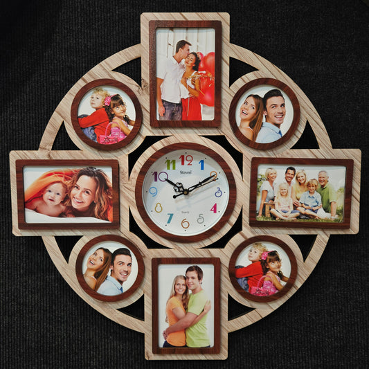 Designer Artistic Family Photo Frame and Collage Photo Frame with Wall Clock for Home Decoration and for Luxury Gifts