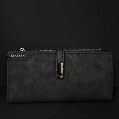 Leather Thin Slim Wallets for Women with magnetic clip & Zipper
