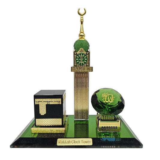 Islamic Table Decors, Muslim Kaaba Clock Tower Model Kaaba Allah Crystal Figurines, Muslim Decorations Islamic Architecture Handicrafts or Souvenirs Festival Gift