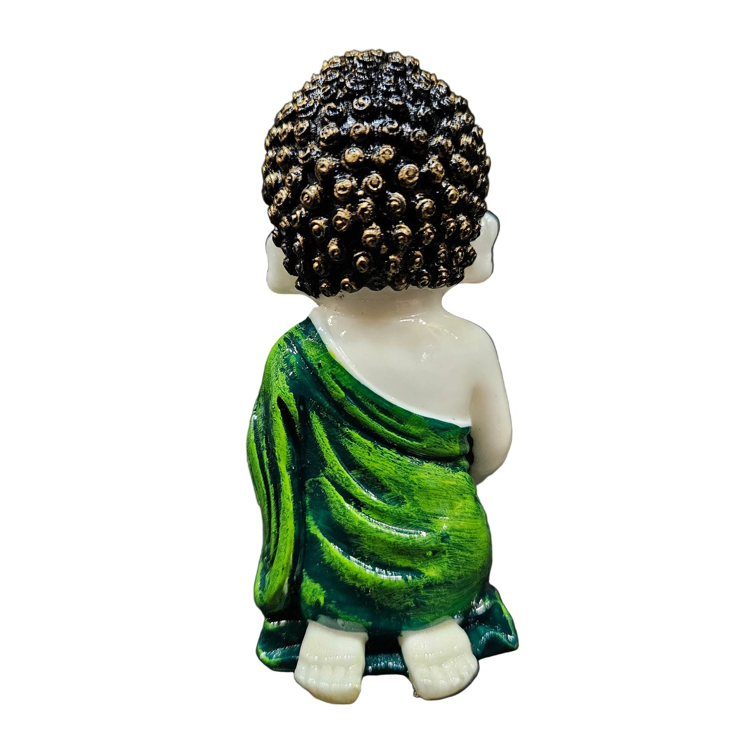 Baby Monk with Lotus Green Robe Zen Enlightenment Idol Statue Showpiece Figurine