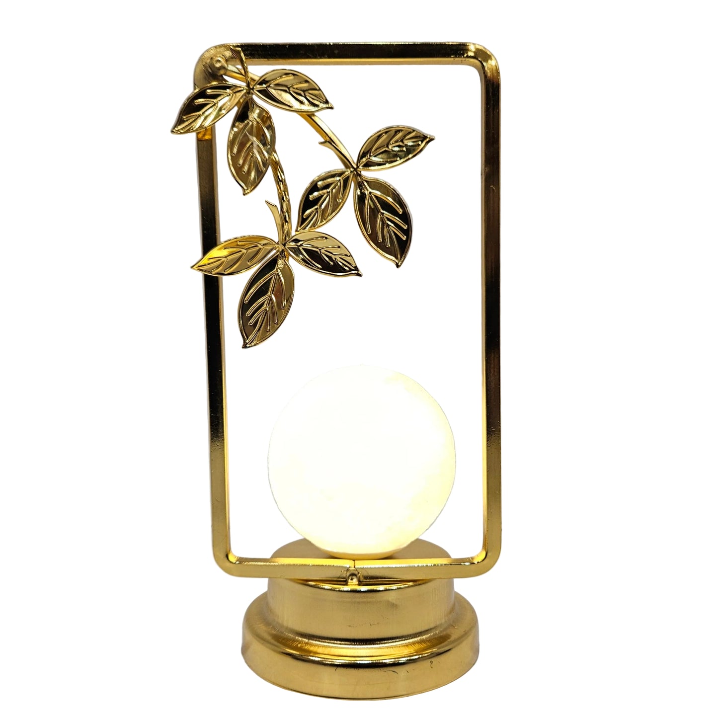 Gold metal table lamp features a glowing led light ball on a stand with leaves night Lamp for home/Bedroom tables Decor
