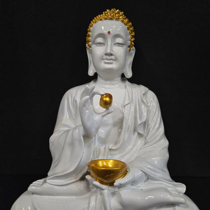 Buddha Statue for Home Decor Diwali Office Corporate Gift Meditation Showpiece Figurine White Gold