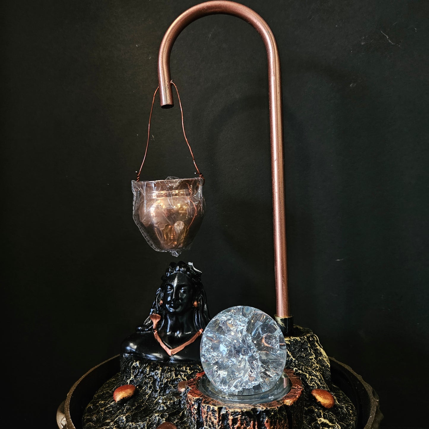 Copper Metal Adiyogi Water Fountain with Crystal Ball for Home Decor Showpiece Tabletop Waterfall Decoration Indoor & Outdoor