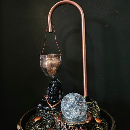 Copper Metal Adiyogi Water Fountain with Crystal Ball for Home Decor Showpiece Tabletop Waterfall Decoration Indoor & Outdoor