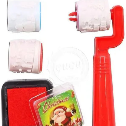 Christmas Stamp Set, Holiday Pattern Ink Roller Seal with Santa Design, Kids Stationery Kit, Festive Craft Supplies for Children