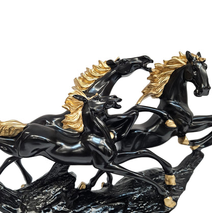 Polyresin Three Running Horses Animal Figure Statue – Dynamic Showpiece for Living Room, Office, Home Decor