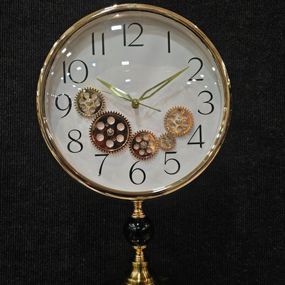 Silent Sweep Noiseless Technology Analog Wall Clock with gears Metal Golden 3D Numbers