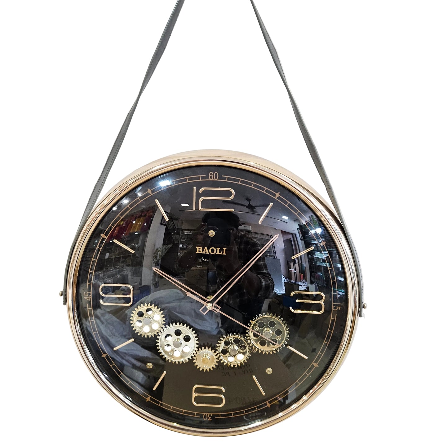 Acrylic-Quartz Quill Deer with Belt Hanging Analog Wall Clock |With Moving Gear Mechanism|Black|Silent Sweep Noiseless Technology|For Living Room