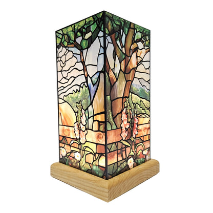Beautiful stained glass style rectangular table lamp featuring two horses. It blends rustic equestrian themes with artistic lighting, making it an excellent statement piece for home decor