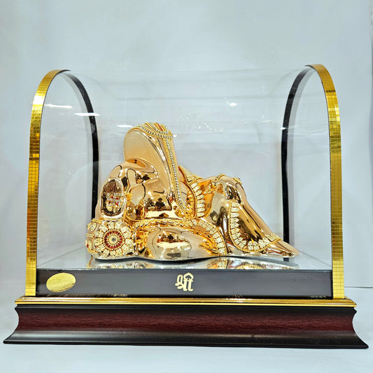 Imported 24carat Gold Plated Cabin Idol with stones Decorated of Ganesha with Full Decorate for Puja Room Or Home Decor