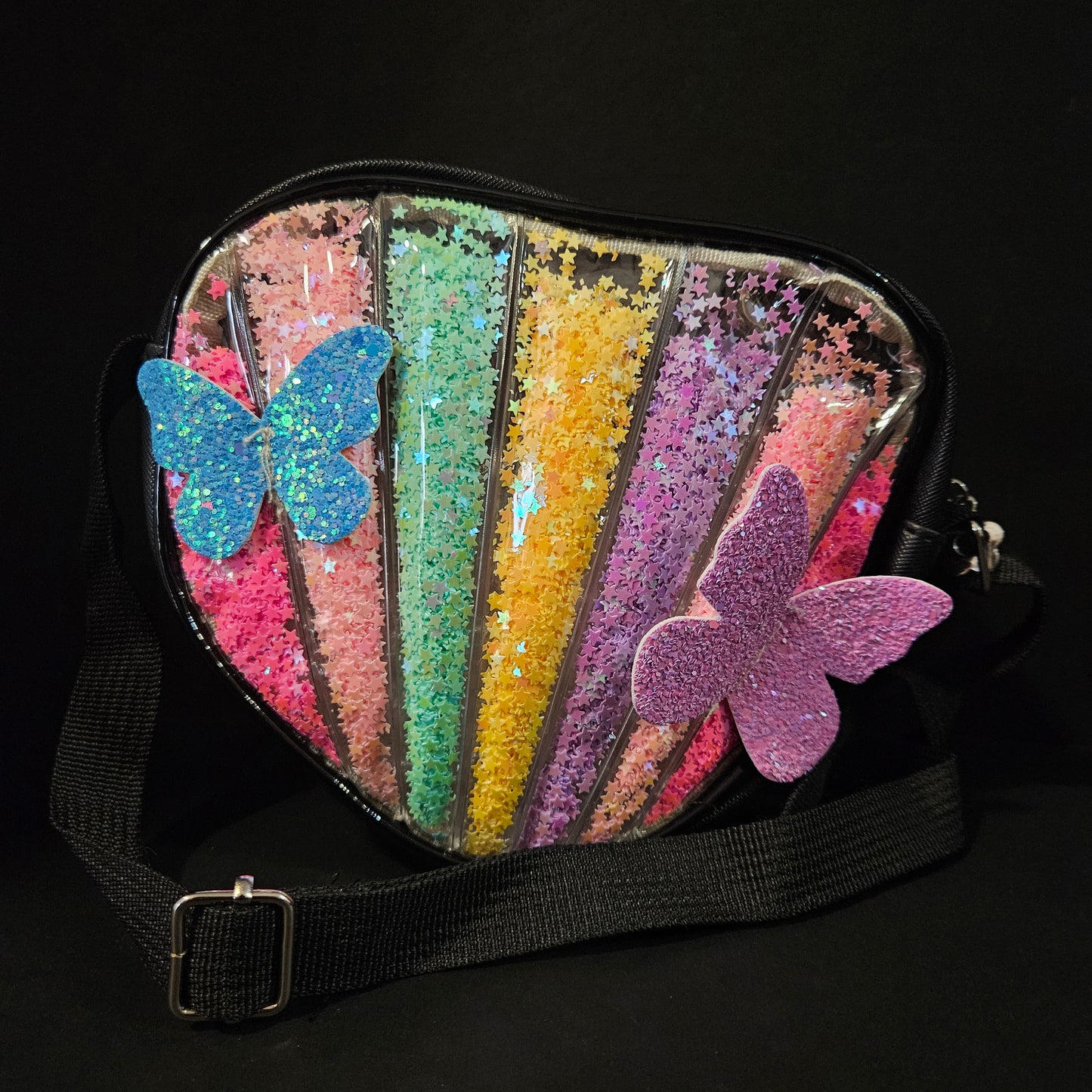 Cute butterfly Purse for Girls Kids, Rainbow Glitter Sequin Crossbody Bag for Toddlers