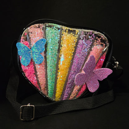 Cute butterfly Purse for Girls Kids, Rainbow Glitter Sequin Crossbody Bag for Toddlers