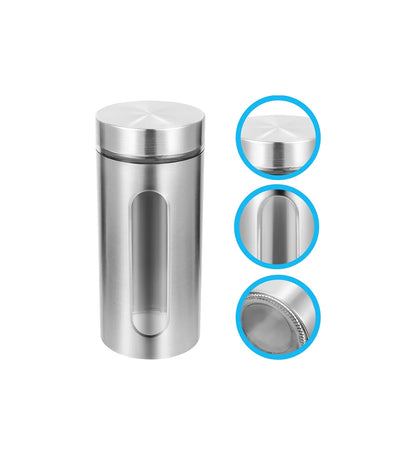 Stainless Steel Airtight Canister with Lid and Clear Window Food Storage Container Jars for Kitchen Counter Flour Coffee Bean Tea Cereal Sugar Cookie Storage Canister 1200ml