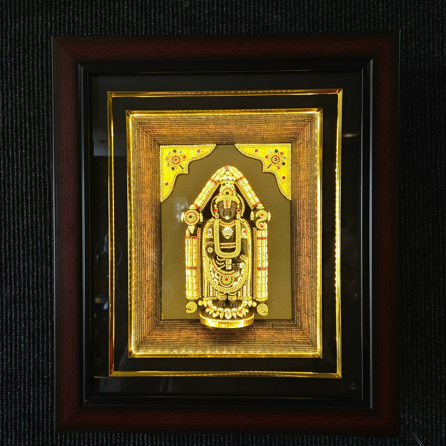 Lord Balaji decorated with stones lighting photo frame in a wooden Box