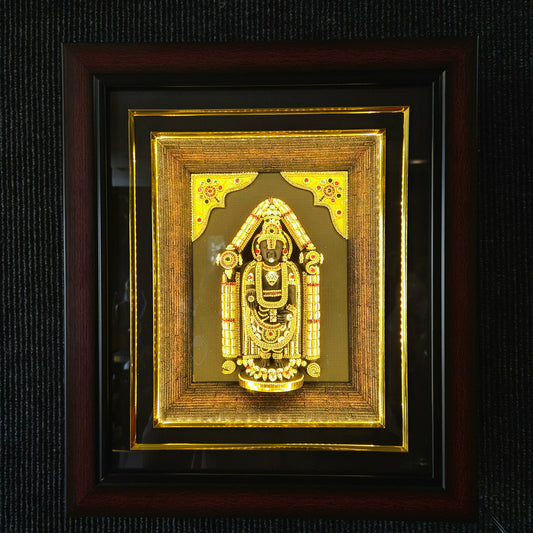 Lord Balaji decorated with stones lighting photo frame in a wooden Box