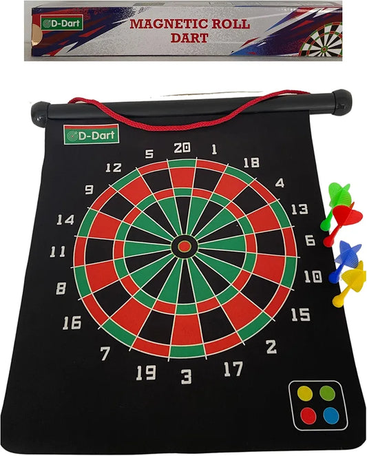 D-Dart Magnetic Roll Dart Board Game for Kids, Double Sided Foldable Dart Board Game Toy for Kids with 4 Free Magnetic Darts