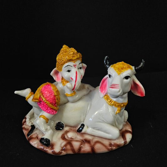 Handcrafted Polyresine Lord Ganesha on Cow Decorative Showpiece, Best for Home Decor