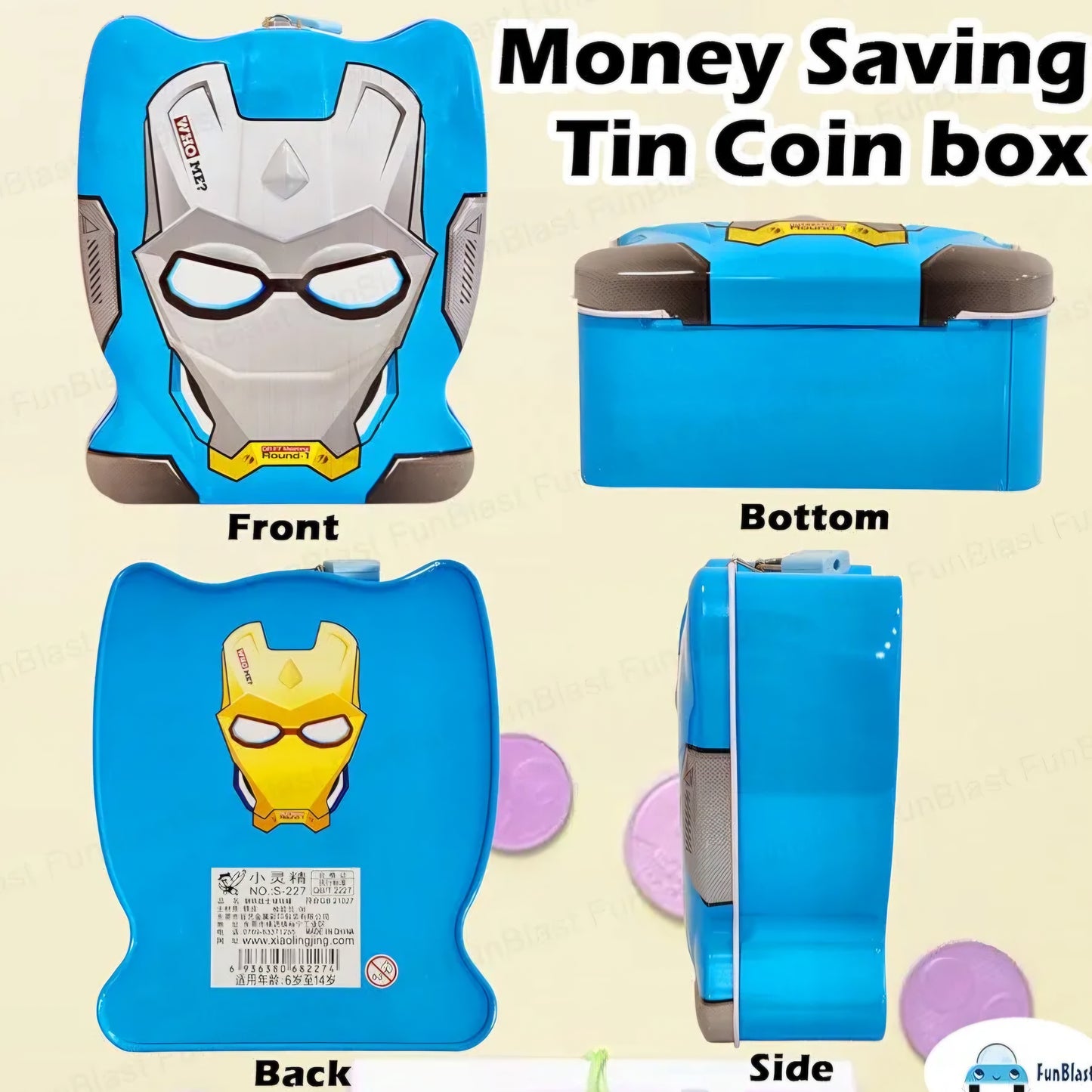Money Saving Tin Coin Bank with Lock and Key, Cartoon Coin Box for Kids, Boys, Girls, Piggy Bank for Kids, Money Box for Boys, Birthday Return Gift