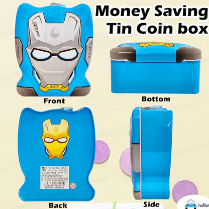 Money Saving Tin Coin Bank with Lock and Key, Cartoon Coin Box for Kids, Boys, Girls, Piggy Bank for Kids, Money Box for Boys, Birthday Return Gift