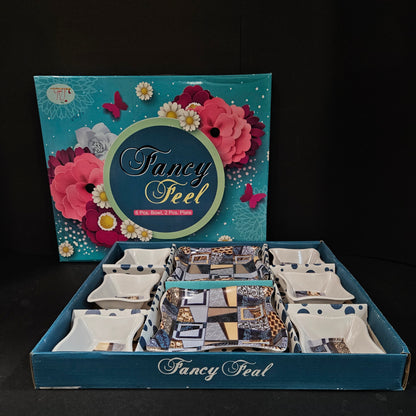 Fancy feel melamine 6 pieces bowls & 2 pieces snack platters set