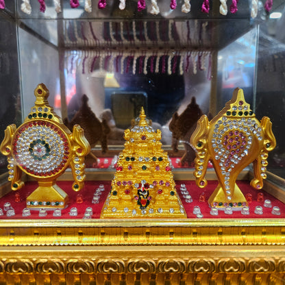 Tirupati Gopuram,shank&Chakra decorated with attractive stones,slokam & multi colour lighting Cabin idol perfect for Marriage gifting,house warming