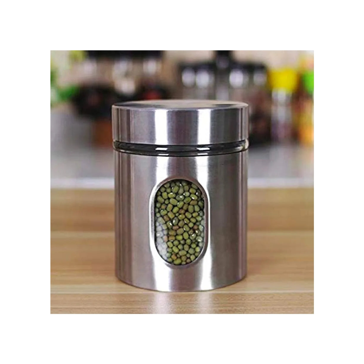 Stainless Steel Kitchen Canister, Airtight Food Storage Jars with Lid, Visible Window Seasoning Cereal Container Organizer, Set of 2 pcs,350ml Each