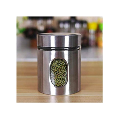Stainless Steel Kitchen Canister, Airtight Food Storage Jars with Lid, Visible Window Seasoning Cereal Container Organizer, Set of 2 pcs,350ml Each