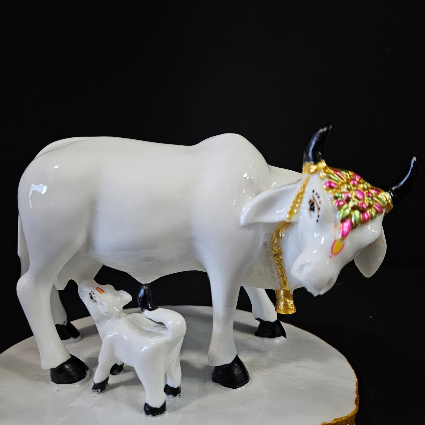 Cow With Calf Statue in Marble Dust, Holy Cow Idol, Showpiece for Home Decor, Handmade Divine Cow, Mother Cow with Baby Calf, kamdhenu
