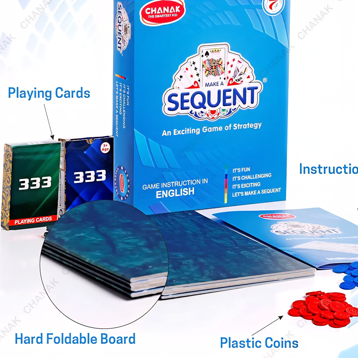 Make A Sequent Board Game, Strategy & Logic Challenging Game with Foldable Board, Plastic Chips & Cards, for Kids Above 7 Years