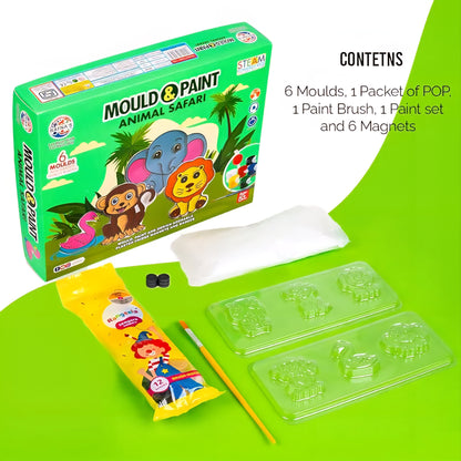 Ratnas Mould & Paint Animal Safari Toy Set, 6 Moulds with Plaster, Paints, Ages 5+