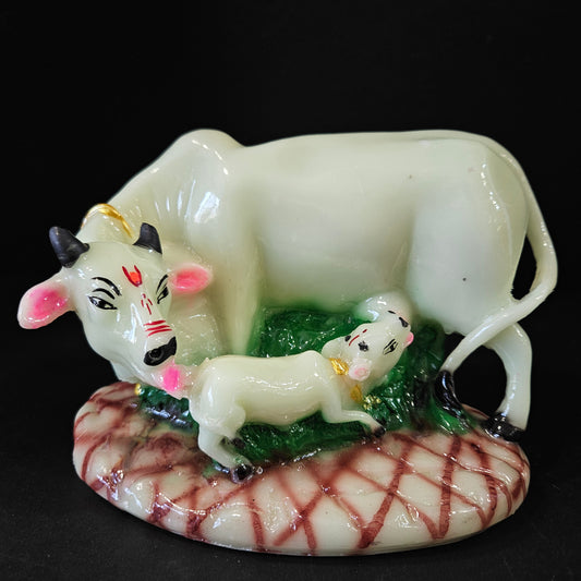 White Cow Idol for Pooja, Poly Resin and Marble Dust,Glossy Finish, Home Decor, Lord Krishna Symbol