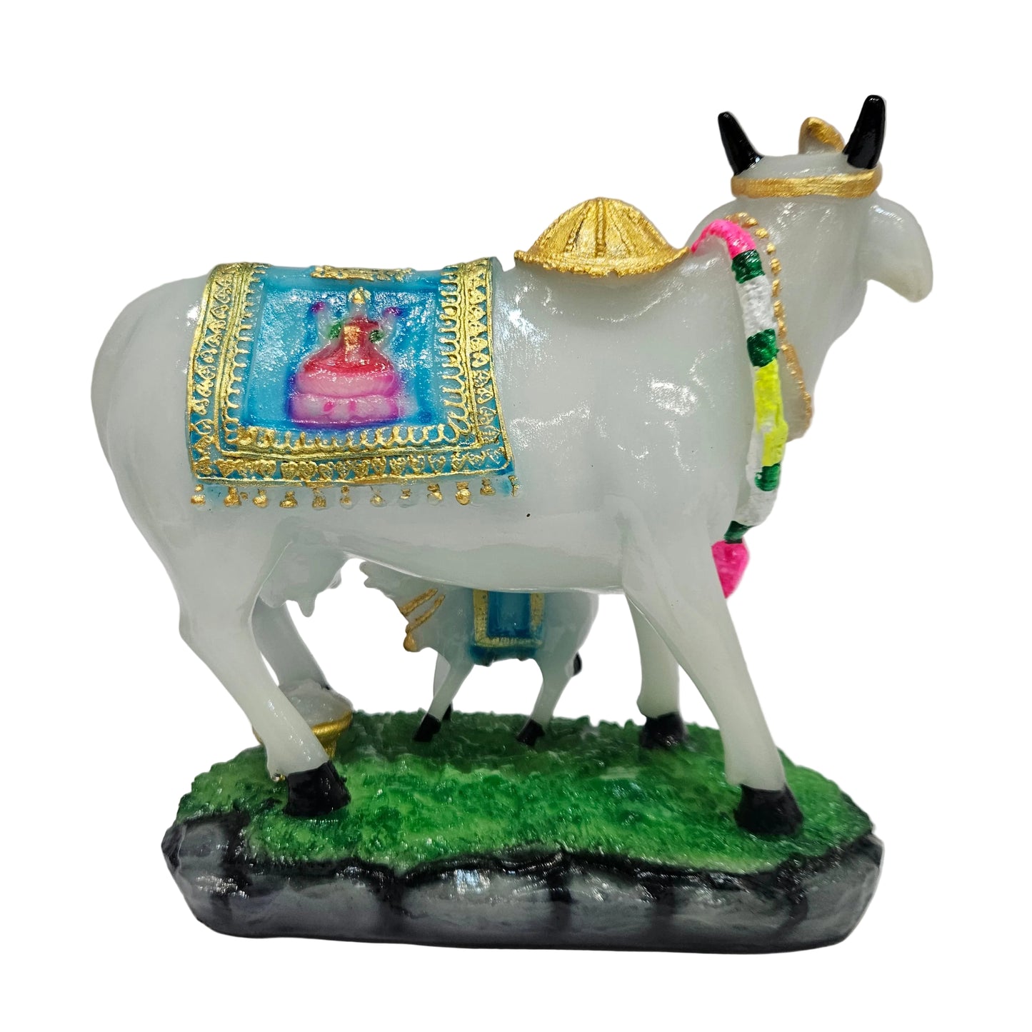 Polyresin Dhana Laxmi Cow & calf Statue Item for Home Décor and Living Room Also Ideal for Wedding and Birthday Gifting Showpiece