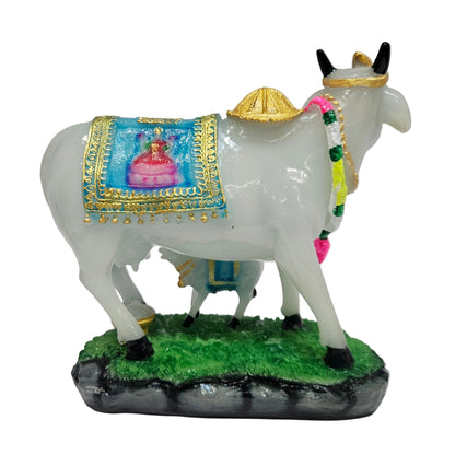 Polyresin Dhana Laxmi Cow & calf Statue Item for Home Décor and Living Room Also Ideal for Wedding and Birthday Gifting Showpiece