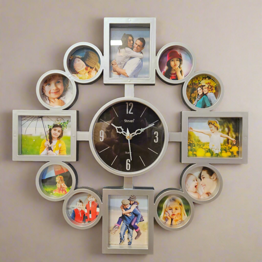 Designer Artistic Family Photo Frame and Collage Photo Frame with Wall Clock for Home Decoration and for Luxury Gifts