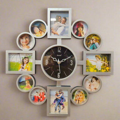 Designer Artistic Family Photo Frame and Collage Photo Frame with Wall Clock for Home Decoration and for Luxury Gifts