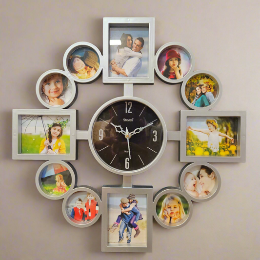 Designer Artistic Family Photo Frame and Collage Photo Frame with Wall Clock for Home Decoration and for Luxury Gifts