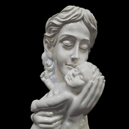 Mother and Child Decorative Statue, White Resin Sculpture,Handmade Home Decor, Modern Art Tabletop Figurine