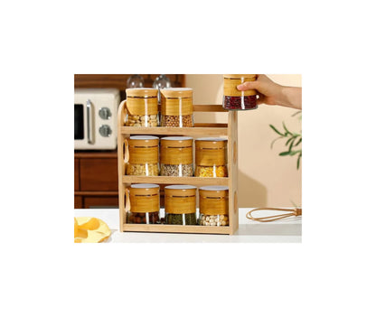 Canister 9pcs set glass Storage jar set 1pc bamboo rack