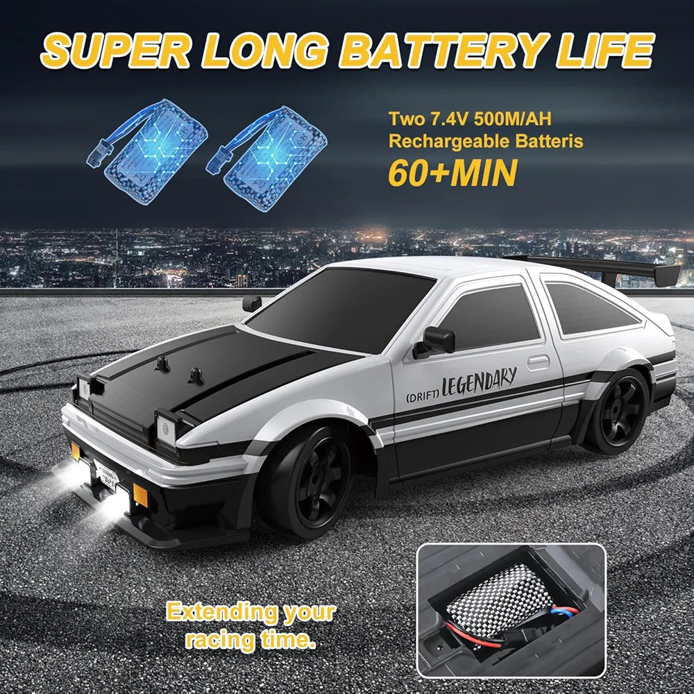 Moka RC Drift Car 1/16 Scale 2.4Ghz Remote Control Car, 18KM/H High Speed Drift RC Cars for Boys, Sport Racing Cars with 2 Batteries and 4 Drifting Tires, RTR RC Drift Racing Car with LED Lights