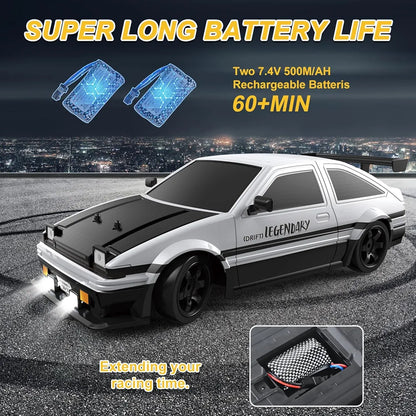 Moka RC Drift Car 1/16 Scale 2.4Ghz Remote Control Car, 18KM/H High Speed Drift RC Cars for Boys, Sport Racing Cars with 2 Batteries and 4 Drifting Tires, RTR RC Drift Racing Car with LED Lights