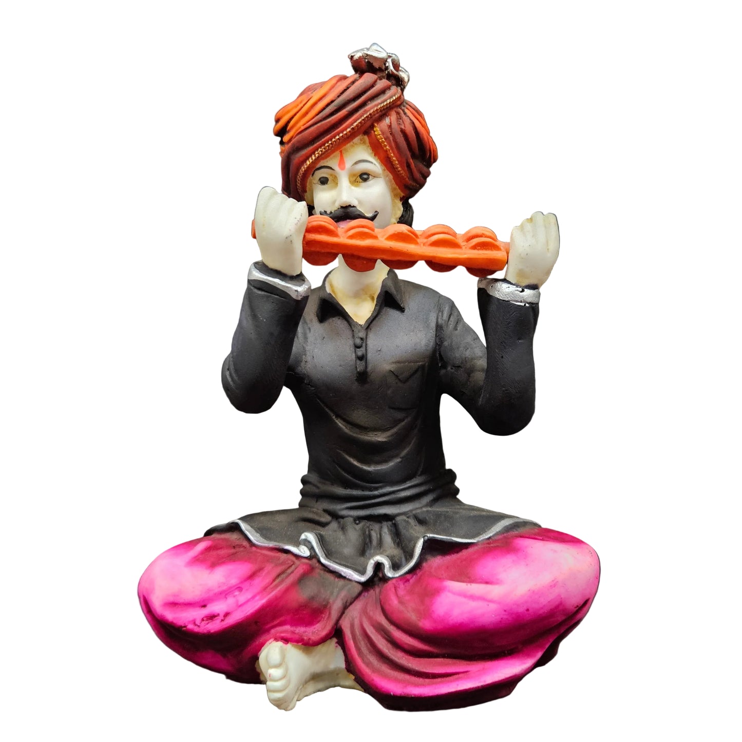 India Handcrafted Polyresin Rajasthani Tradition Man Playing musical Instrument Idol Sculpture