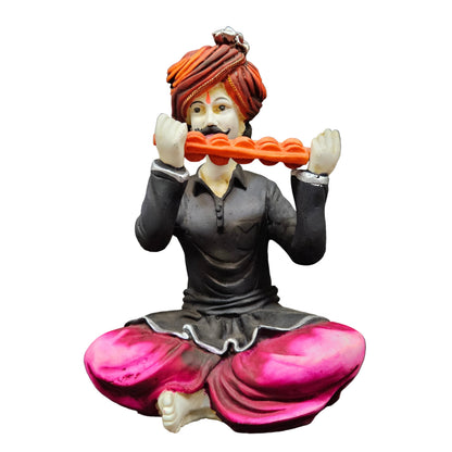 India Handcrafted Polyresin Rajasthani Tradition Man Playing musical Instrument Idol Sculpture