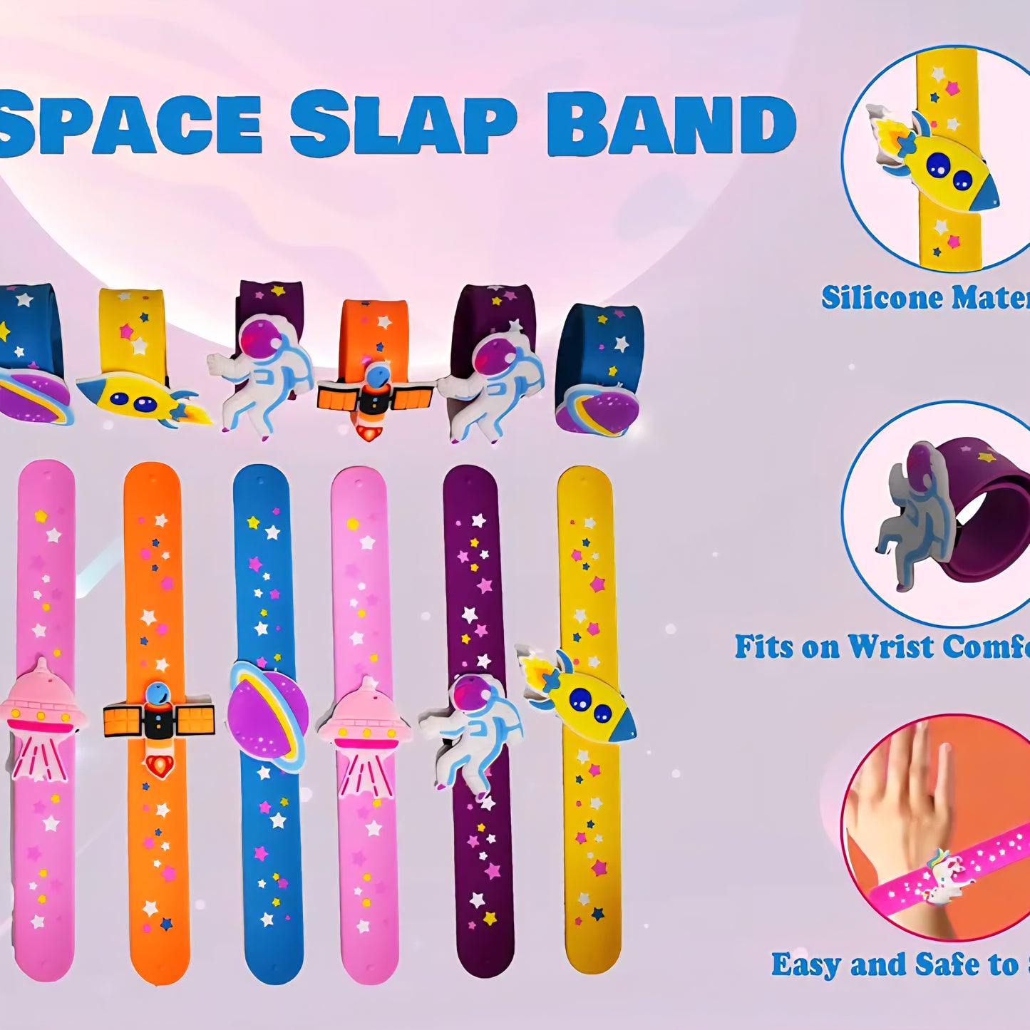 Space Theme Slap Band Bracelets Silicone Wristbands Party Supplies Kids Party Favors Decor Novelty Toy School Prize Gifts Children(EACH-50/-)