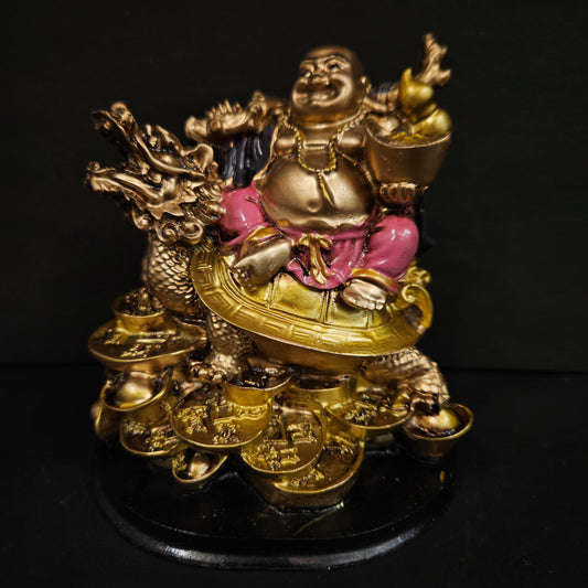 Chinese Handicrafts Resin Laughing Buddha Sitting on Dragon Chair Sculpture Wealth Lucky Statue Home Decoration Gift