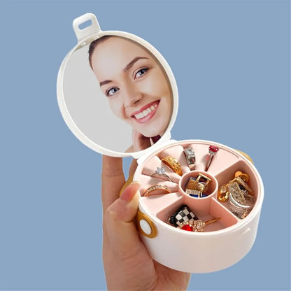 Jewelry Organizer Box with Mirror - Portable Double Layer Jewelry Storage Case for Women Compact Sturdy Jewelry Box for Rings, Necklaces, Earrings Perfect Travel Jewelry Holder