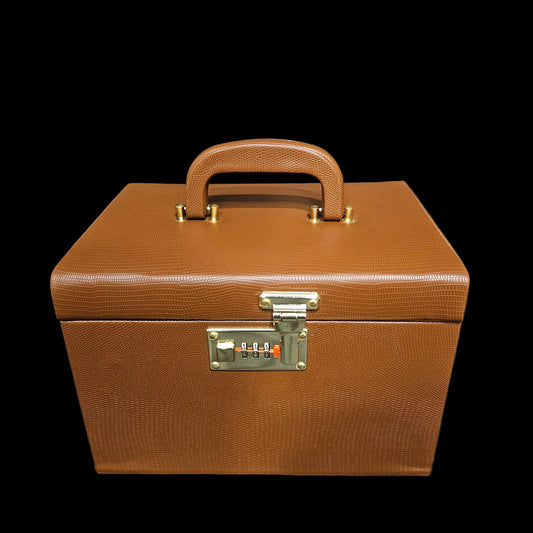 Leather Jewellery Box for Women Vanity Box with Sliding Tray, Three-Digit Combination Lock, Mirror, Pocket for Safe Jewelry