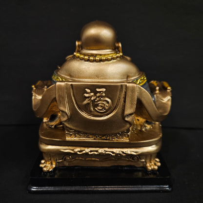 Chinese Handicrafts Resin Laughing Buddha Sitting on Dragon Chair Sculpture Wealth Lucky Statue Home Decoration Gift