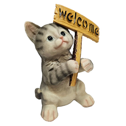 Outdoor Statue Decor Welcome Board Cat Garden Sculpture Lawn Kitten Figurine