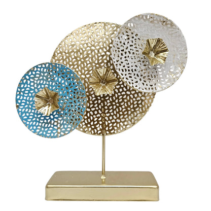 Modern multi-disk metal tabletop sculpture designed as an accent piece for home or office decor