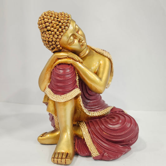 Sitting Buddha Statue Idol Buddha Figure Gold Foli Work Resin Made Light Weight Statue Perfect Home decor